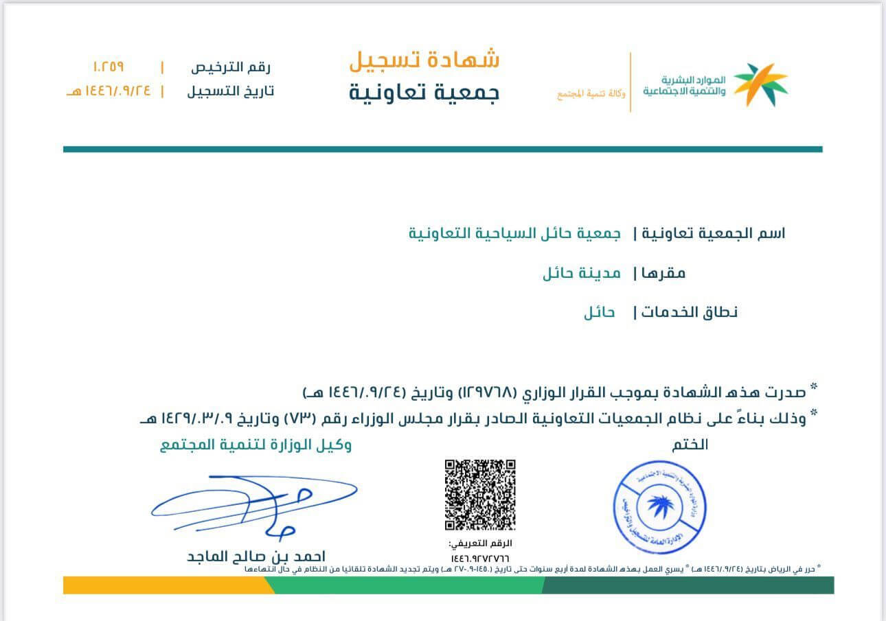 شهادة ترخيص الجمعية